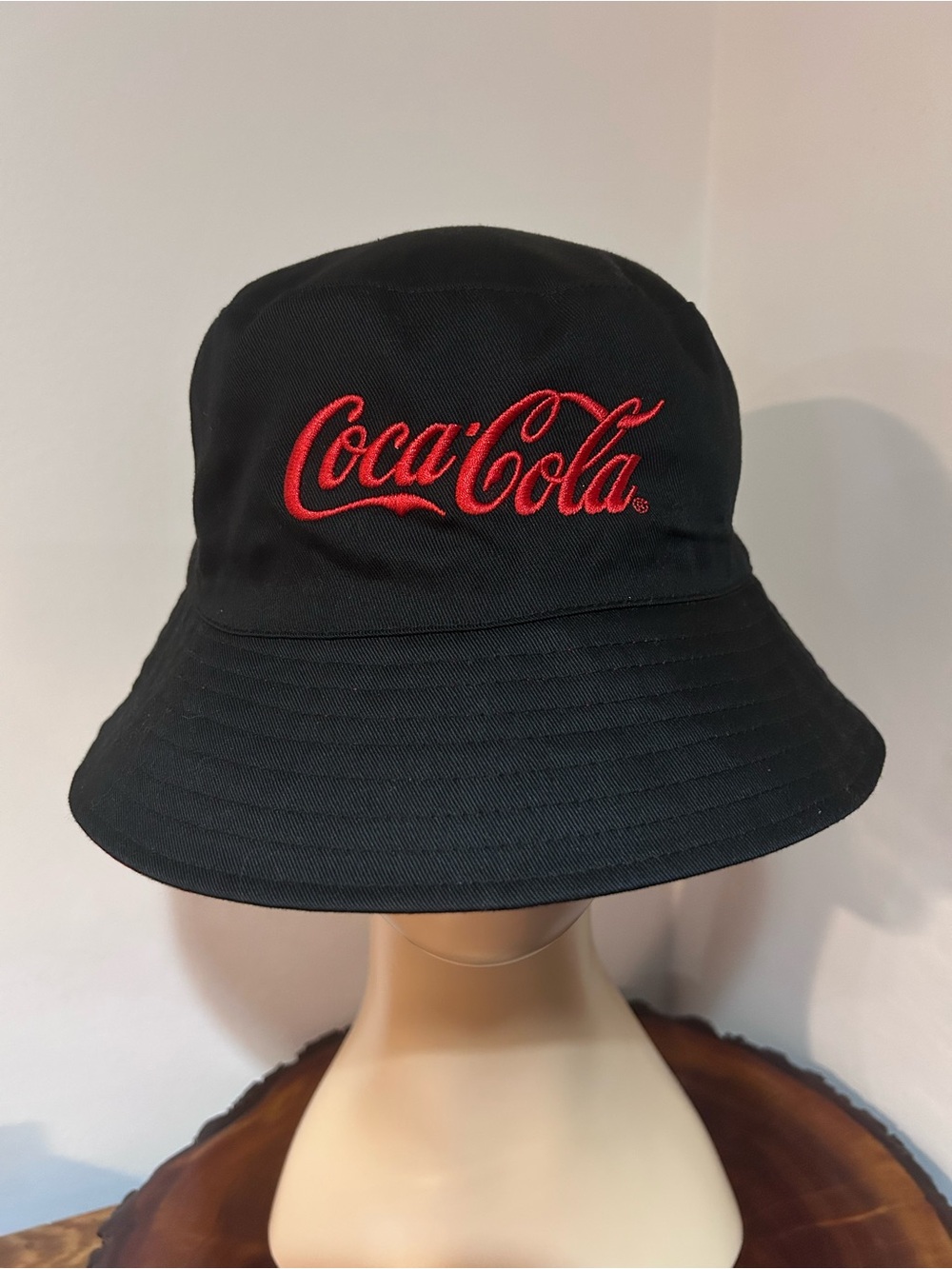 Coca Cola Black Bucket Hat with Red Script Logo